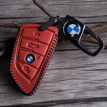 宝马3系320li/GT钥匙套真皮525li五系530刀锋5系x1x3x4X5x6车钥匙包扣壳高档扣 B款4键丝印复古红色+车标扣