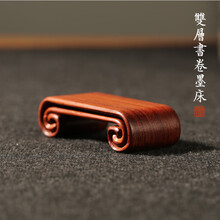 红木墨床 二层书卷 墨台文房用具 仿古黑梓木整料 笔搁双重功能