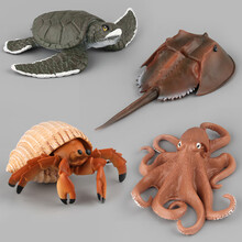 澄可 儿童仿真海洋动物模型八爪鱼海龟摆件乌龟仿真塑胶实心海底螃蟹寄居蟹中华鲎玩具生日六一礼物 海龟+中华鲎+八爪鱼+寄居蟹