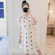 孕妇装夏装时尚潮妈短袖孕妇套装春夏季中长款外穿孕妇裙夏天大码孕妈装宽松舒适孕妇连衣裙子新款 杏色 M