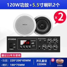 HYUNDAI现代吸顶喇叭天花吊顶音响功放背景音乐同轴音箱家用室内蓝牙店铺餐厅壁挂消防公共广播系统 2个5.5寸吸顶喇叭+120W蓝牙分区功放