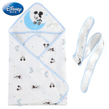 迪士尼宝宝（Disney Baby）婴儿抱被睡袋新生儿宝宝包被防襁褓纱春秋款萌萌夏日纱布抱被 浅蓝90*90cm
