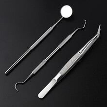 家用牙镜工具剔牙神器不锈钢牙签金属牙垢清除器口镜镊子口腔镜套装剔牙结石工具 口腔镜子三件套