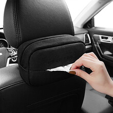 车载纸巾盒车用创意网红椅背扶手箱遮阳板挂式汽车抽纸盒内饰用品超纤翻毛皮抽纸包 静谧黑-大号-单件