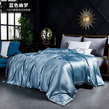 百年六合单件纯色双面真丝被套100桑蚕丝被套100%丝绸被单水洗被罩宽幅无拼接可订制 蓝色幽梦 160*210cm