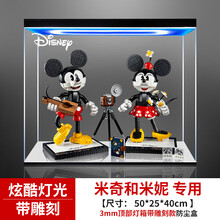 亚克力展示盒 适用乐高43179米奇和米妮防尘罩积木玩具模型防尘盒 顶部灯箱+雕刻（3mm） 灯箱款（内置电池电源供电）