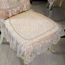 彩润 欧式餐椅垫蕾丝花边坐垫红木椅垫餐桌椅子坐垫靠背椅套装 典雅-米色 1椅垫+1椅背套