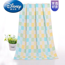 Disney/迪士尼官方品牌夏天小孩初生儿婴儿夏天宝宝单层盖被儿童浴巾纯棉吸水二层夏季纱布款 湖蓝色 蓝色方格100*100