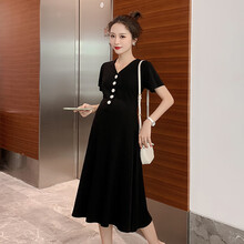 敏潮格伦孕妇装夏装怀孕期宽松显瘦纯色长裙时尚外出哺乳裙夏季孕妇连衣裙 黑色 XXL