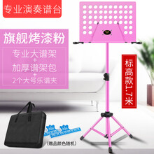 琴谱架吉他架子鼓小提琴古筝乐谱架便携式家用升降折叠曲谱台 【标高款】【1.7米】粉色+2个乐谱夹+六面加厚谱