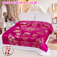 杭州丝绸被面被套 棉脱卸被罩 软缎织锦缎绸缎结婚庆花睡神 卡其色 鸳鸯戏水-玫红 150x200cm