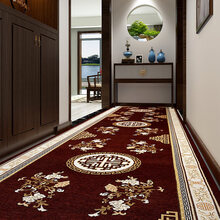 竹珺 走廊地毯过道中式进门玄关家用客厅地毯满铺酒店宾馆长条防滑垫子定制 走廊毯-中式咖色【提花工艺 品质保障】 宽140cm{需要几米拍几米}