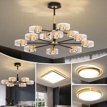 VVS美学灯 网红轻奢金色led客餐厅吊灯家用别墅复式楼大气大厅灯简约现代卧室灯具套餐 小三室二厅三色变光【包安装到手价2988】