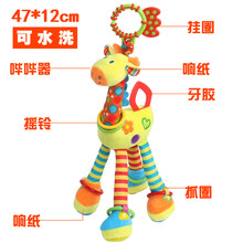 小河马睡眠仪3-6个月婴儿可入口啃咬安抚玩具带牙胶哄睡公仔0-1岁宝宝娃娃布偶 橘黄色 多功能马