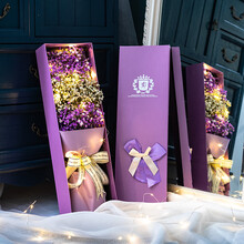 蓝色满天星干花大花束礼盒包装送人女朋友闺蜜生日礼物真花 紫白色满天星48cm礼盒款 送彩灯