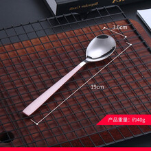 304不锈钢勺子家用吃饭勺子韩式长柄汤匙创意可爱小调羹炫彩勺子 中号 粉色/1支