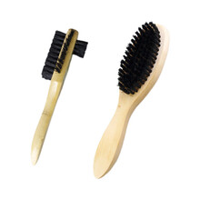 2把刷子套装猪鬃毛木柄刷鞋油刷柔软毛不伤鞋光面皮鞋刷油皮具抛光上色刷子 三面刷+长柄刷