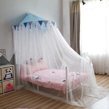 小斑鸠 儿童帐篷蚊帐 ins公主风圆顶床幔免安装 男女孩儿童床蚊帐 小号清新蓝（毛球款） 适用1.2米床 送星星灯串
