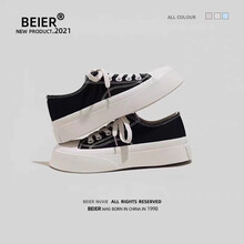 BEIER厚底松糕鞋女学生板鞋大头丑萌鞋2021新款潮流帆布鞋ins经典纯色板鞋 8971黑色 38