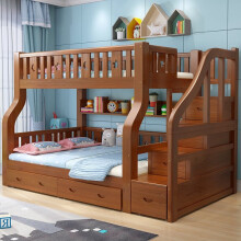 临稚全实木双层上下床多功能高低床两层上下铺木床大人双人儿童子母床 柜体款 上铺宽1.6米下铺宽1.8米