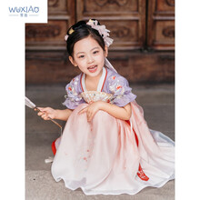 雾绡高端儿童汉服春夏新款童装汉服女童夏装儿童唐装女中国风襦裙古装汉服裙半袖薄款童装G08 长安乐紫粉 100