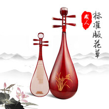 倾音红木琵琶初学者成人入门练习儿童弹拨小琵琶考级民族乐器 成人标准款花草