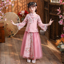 乖奇奇女童古装汉服儿童超仙宝宝唐装拜年服中国风小女孩加厚春夏装长袖冬季服装 粉红色 2024jd 130