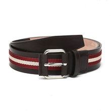 BALLY 巴利 男士牛皮针扣式腰带 红白条纹织配皮带 TIANIS《库存紧张，现货速发》 棕色红白条纹 90码适用2尺6-2尺8腰围