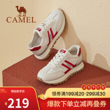 骆驼（CAMEL）女鞋2021年秋季新款ins潮百搭休闲透气平底运动女鞋 米/红 38