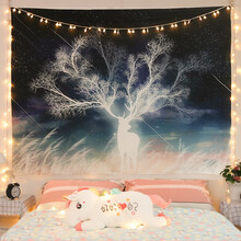 背景布ins挂布网红挂毯宿舍改造挂画布艺背景墙面装饰床头布壁毯 发光鹿 200*150cm/送安装包+10米插电款彩灯