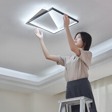 超莱威主卧室灯北欧网红简约现代大气led吸顶灯创意个性超薄极简方形三色灯家用餐厅书房灯温馨房间灯具 黑+白60CM款-无极调光