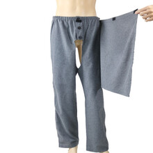 卧床老人开裆裤病人方便裤大小便失禁用品瘫痪易穿脱护理裤秋冬 春秋-全棉-深灰色-前后遮布 L