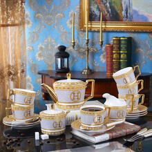 伯善瓷（BOSUNG）咖啡具套装 高档骨瓷咖啡杯套装轻奢家用送礼全套咖啡具 礼盒装 15头马赛克咖啡具套装