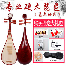 琵琶乐器成人 儿童初学者入门练习琵琶 考级演奏琵琶厂家直销 成人硬木花梨轴相带盒送书