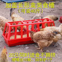 其六加盖鸡食槽长方形饲料桶鸡饲料槽喂鸡神器喂食器养殖设备喂鸡食槽 加盖80cm食槽绿色(赠送饲料铲)