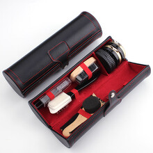 航若皮鞋刷家用黑色鞋油刷鞋套装软毛擦鞋神器马毛刷鞋刷子清洁工具擦鞋布 圆筒皮盒豪华绒面鞋刷十件套(三根鞋油+擦鞋手套 )