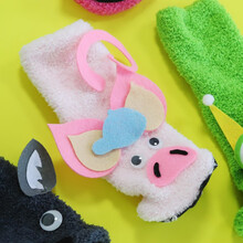 艺趣幼儿园宝宝自制万圣节圣诞节活动道具手工制作材料包3-6岁嘴巴能动亲子手偶玩具人物表演卡通动物手套 小猪（可张嘴）