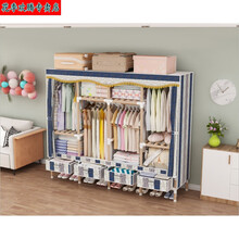 简易衣柜布衣柜实木加粗加固衣柜布艺组装收纳全木架挂衣加厚布柜 欧式条纹 Q170+4个抽屉