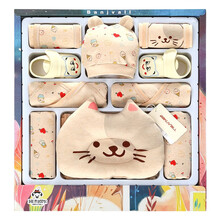 班杰威尔 纯棉婴儿礼盒新生儿礼盒套装 婴儿衣服 初生儿宝宝用品满月礼物 四季福禄猫C款14件套 新生儿0-6个月