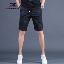HichinDanny品牌迷彩短裤五分裤男士夏季修身直筒宽松中裤百搭韩版潮牌薄款马裤 黑色 31