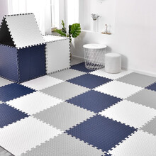 棉觉地垫爬行垫泡沫地垫拼接婴儿爬爬垫 儿童宝宝垫子加厚抗震防滑 白+灰+藏青 树叶纹60*60*1.2cm(6片+边条）