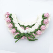 猫咪项圈花朵手工diy毛线针织郁金香花围脖可爱蓝猫英短布偶泰迪 粉色郁金香材料包含工具＋视频 M-中型(约30cm)
