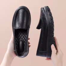 领先者护士鞋软底透气不累脚防滑不臭脚医护工作鞋女增高黑白色一脚蹬冬 黑色 35