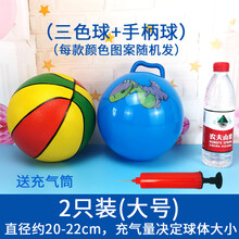 小孩玩的皮球 充气球儿童玩具拍拍球小皮球西瓜球幼儿园弹力小篮球按摩球球类MSY 2个大号(三色球 +手柄球) 送气筒1个