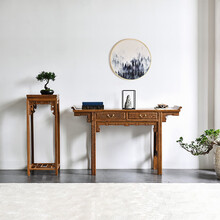 青龙韵阁 红木家具非洲鸡翅木（学名：非洲崖豆木）中堂条案实木仿古玄关桌新中式长条案供桌供台家用 长98*宽36*案高88(总高92) 整装