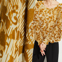 煊缎 真丝绒 黄色小镂空提花丝绒旗袍裙打底衫布料 服装 面料