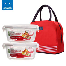 乐扣乐扣LOCK&LOCK保鲜盒儿童饭盒微波炉加热专用碗耐热玻璃便当盒婴幼儿宝宝辅食盒便携水果食品盒 圆形380ml两件套