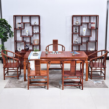 DFJXW F红木家具缅甸花梨（学名：大果紫檀）茶桌椅组合实木中式办公室茶艺桌泡茶桌茶几 茶桌椅组合六件套
