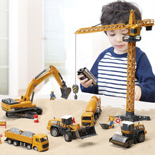 儿童工程车套装男孩挖掘机玩具车模型合金仿真大吊车起重机搅拌车 豪华6只装-赠送2只兵仔