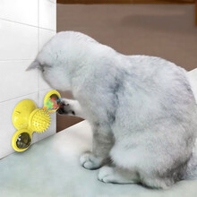 洛楚（Luxchic）宠物用品转转风车猫咪玩具转盘逗猫玩具抓痒蹭毛器猫刷 黄色